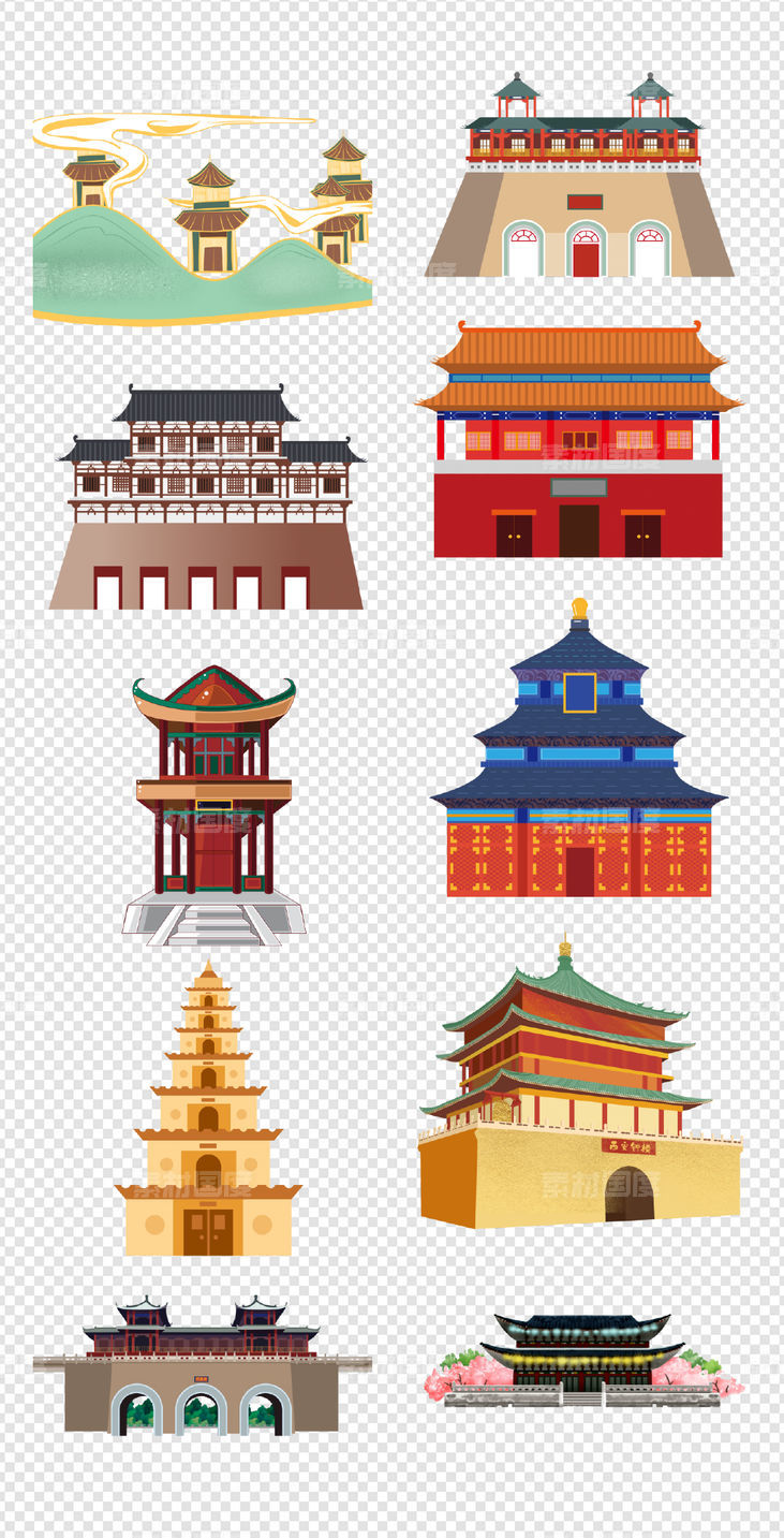 古代城楼   中国古风建筑   复古  建筑  PNG免扣设计素材