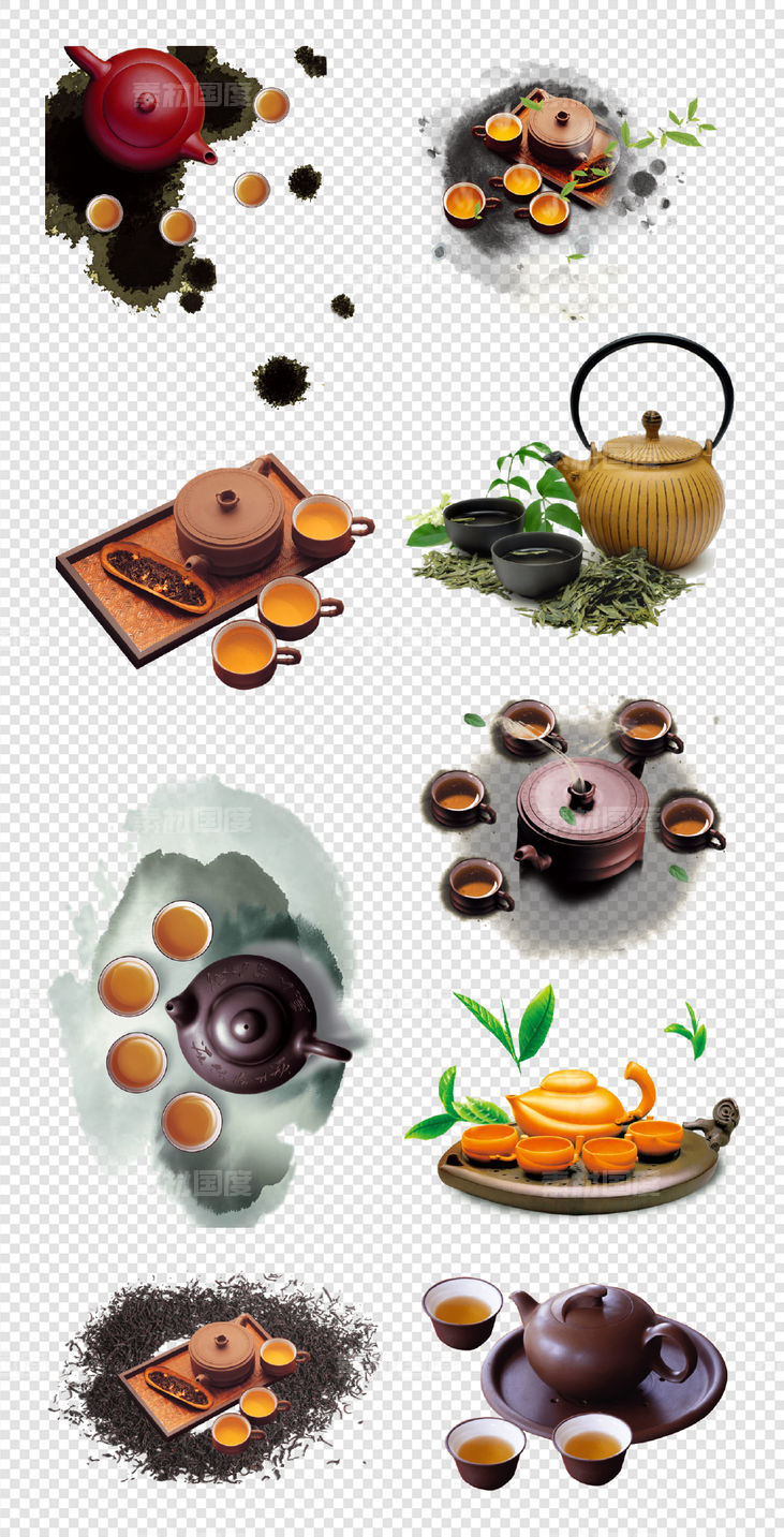 茶艺   茶杯   禅意  文化  中国风   茶叶    茶壶  PNG免扣设计素材