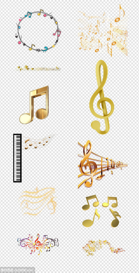 音符   小提琴   音乐   钢琴   金色  立体  符号  PNG免扣设计素材 - 源文件