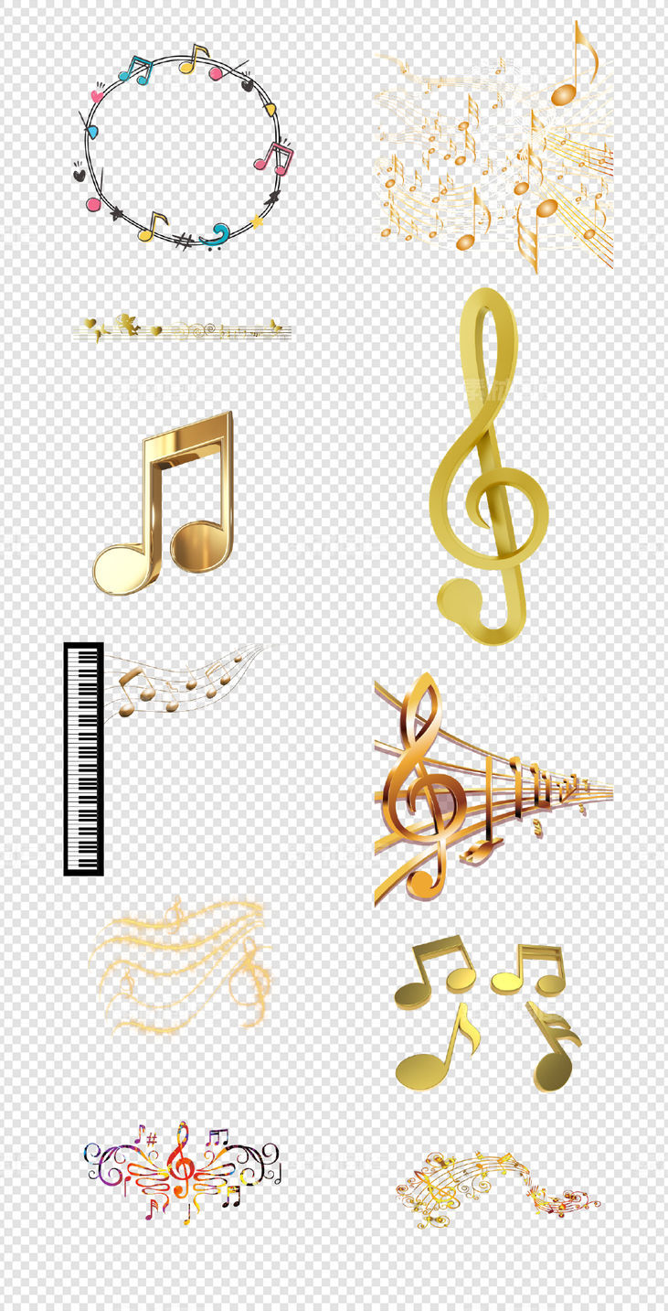 音符   小提琴   音乐   钢琴   金色  立体  符号  PNG免扣设计素材