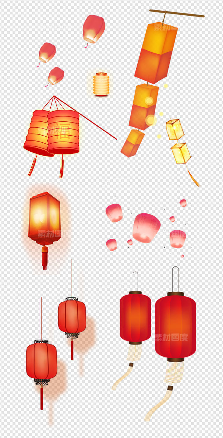 红色  灯笼   中国红     福字  放花灯   PNG免扣设计素材