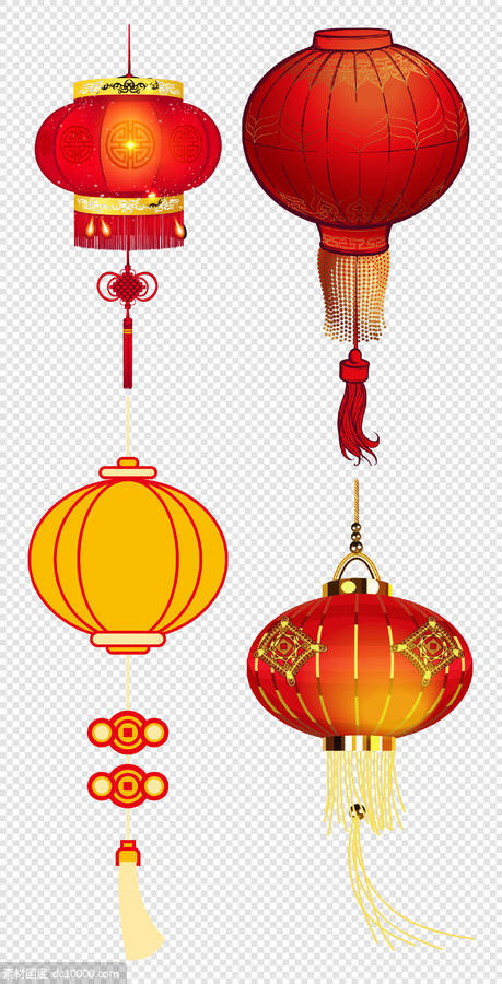 中国红  灯笼  金色   喜庆   春节   灯光   热闹    PNG免扣设计素材 - 源文件