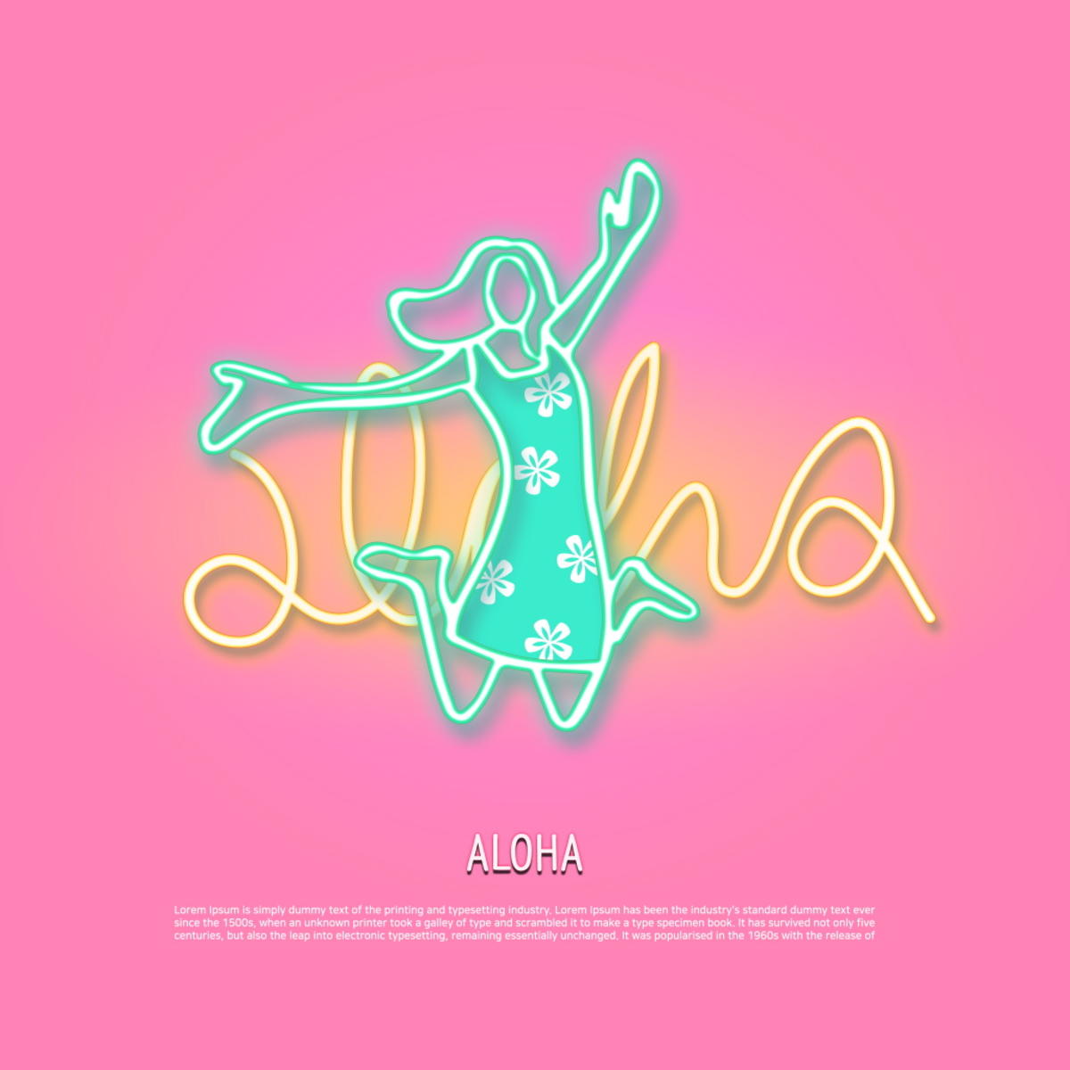 夏季霓虹灯创业水果字体美女冲浪海报PSD分层设计素材