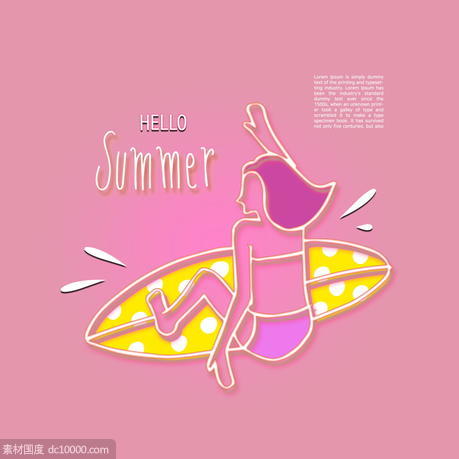 夏季霓虹灯创业水果字体美女冲浪海报PSD分层设计素材 - 源文件