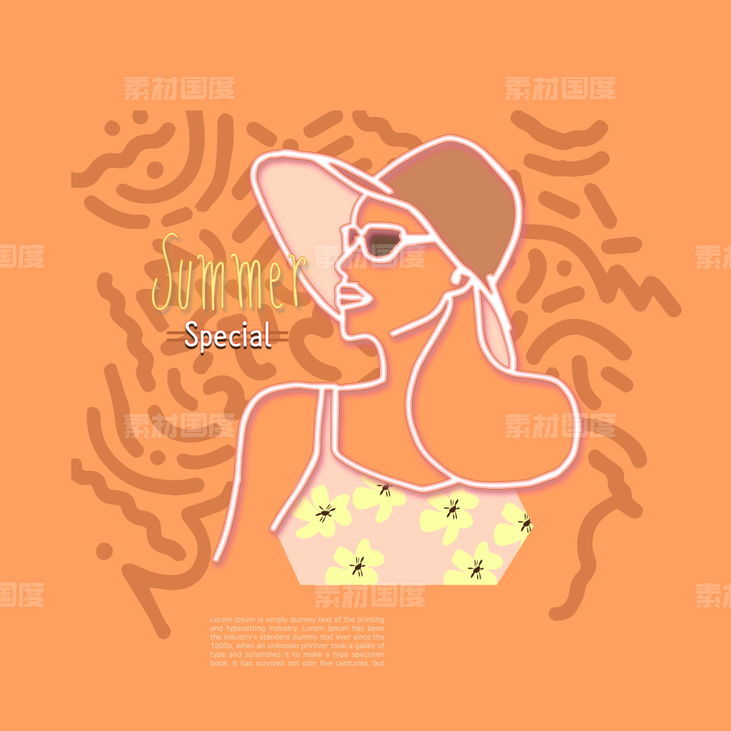 夏季霓虹灯创业水果字体美女冲浪海报PSD分层设计素材