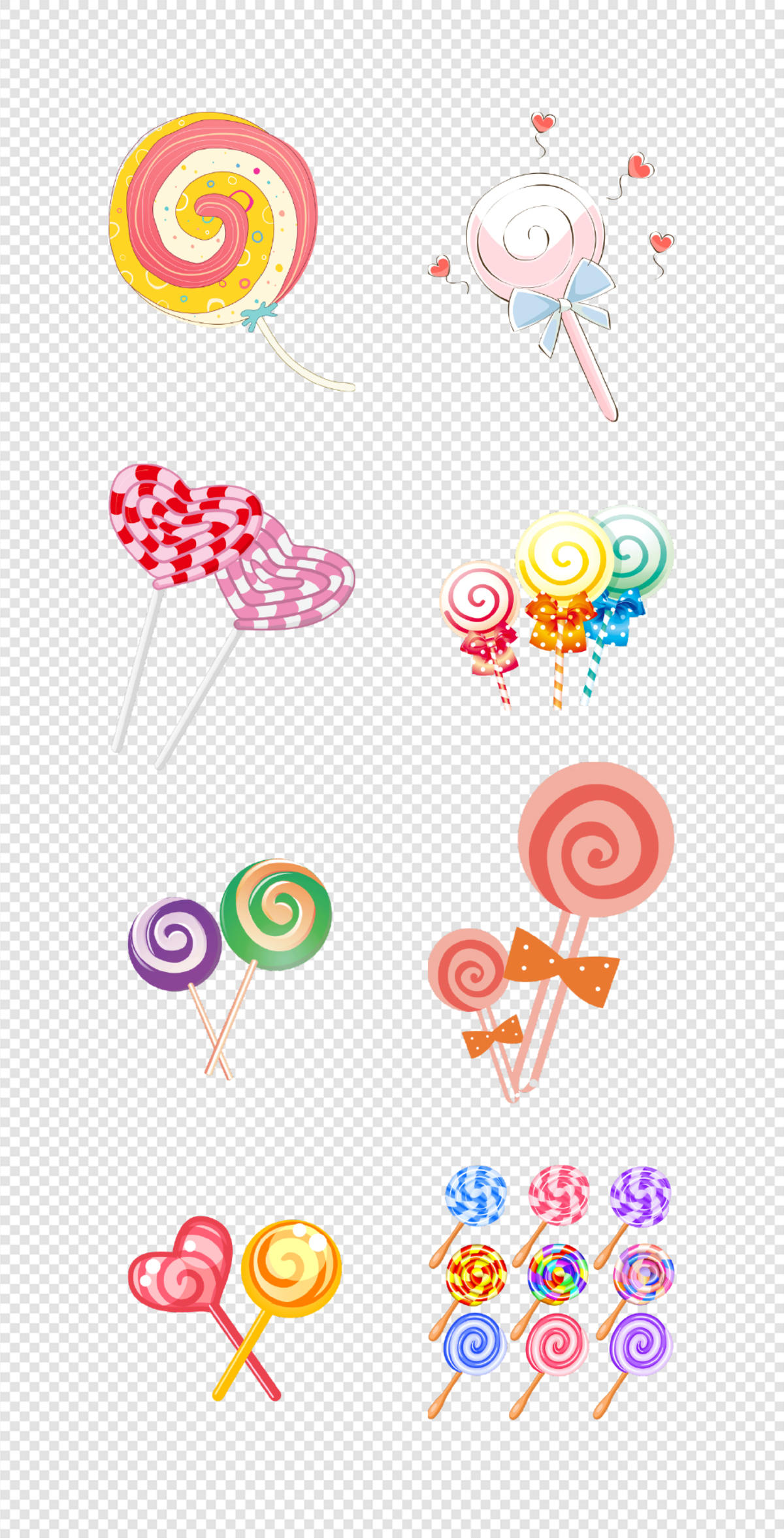 五彩棒棒糖    爱心糖果  蝴蝶结   可爱   卡通     PNG免扣设计素材