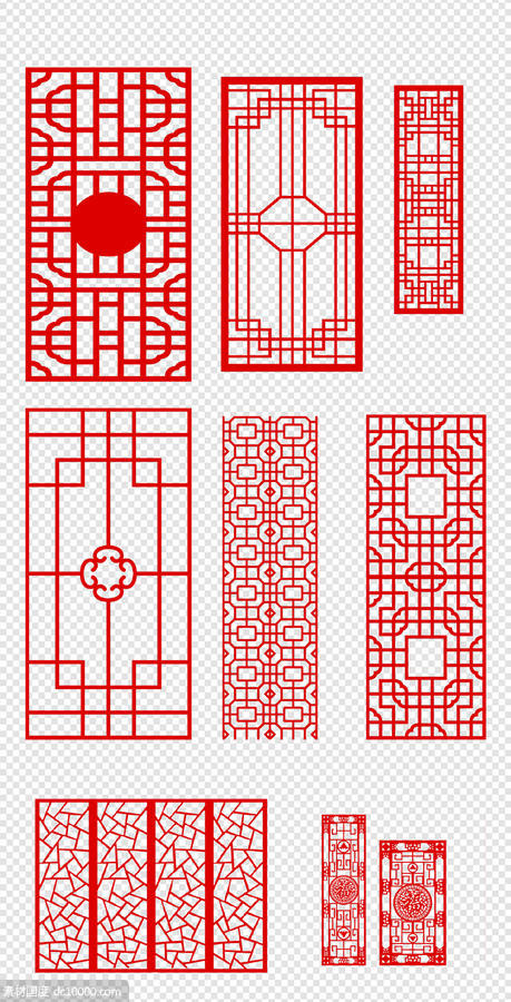 花纹边框   长方形   中式边框  中国红   窗格  PNG免扣设计素材 - 源文件