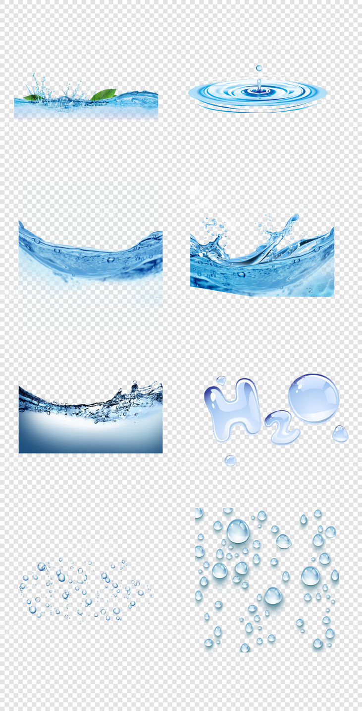 水滴  飞溅   蓝色  水珠   动感水花   清凉  透明   PNG免扣设计素材