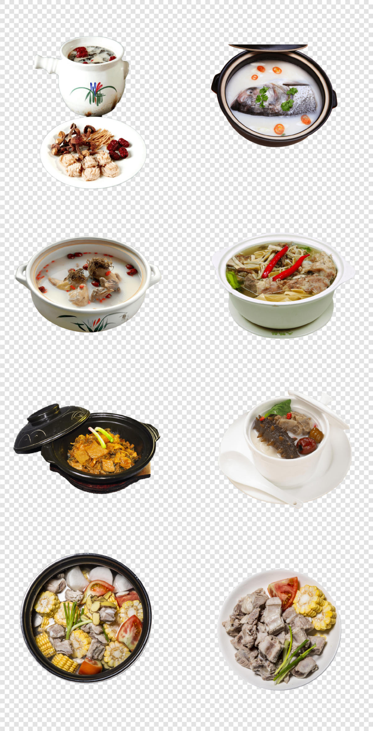 乌鸡  鸡肉   蒸煮    餐具  玉米    美食 鱼类  PNG免扣设计素材
