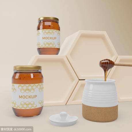 密封玻璃瓶蜂蜜包装贴图样机psd素材 - 源文件