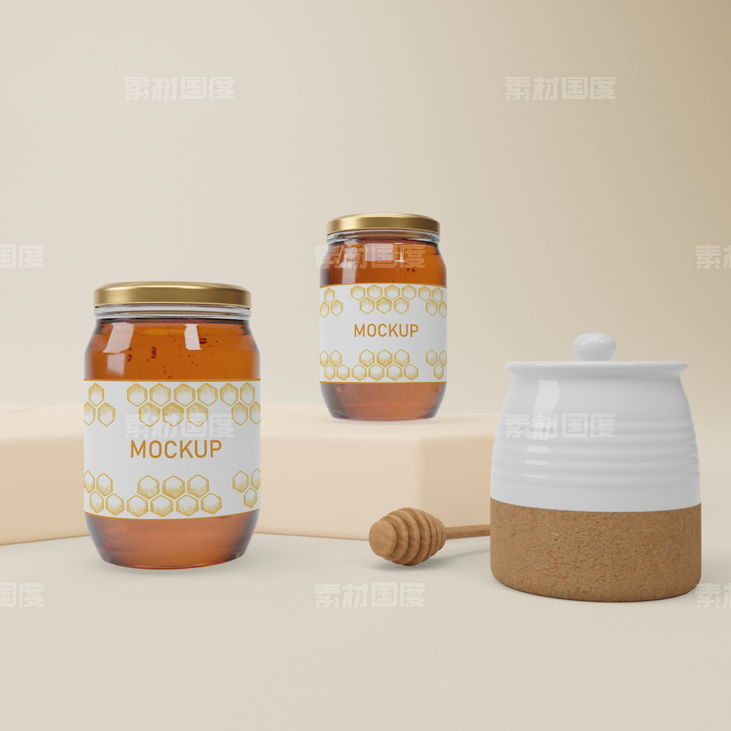 密封玻璃瓶蜂蜜包装贴图样机psd素材