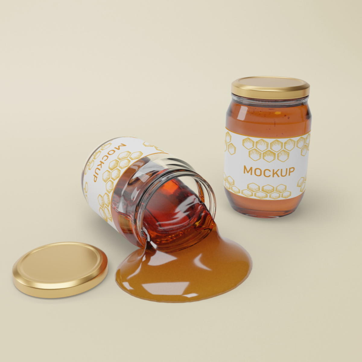 密封玻璃瓶蜂蜜包装贴图样机psd素材