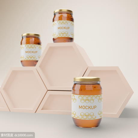 密封玻璃瓶蜂蜜包装贴图样机psd素材 - 源文件