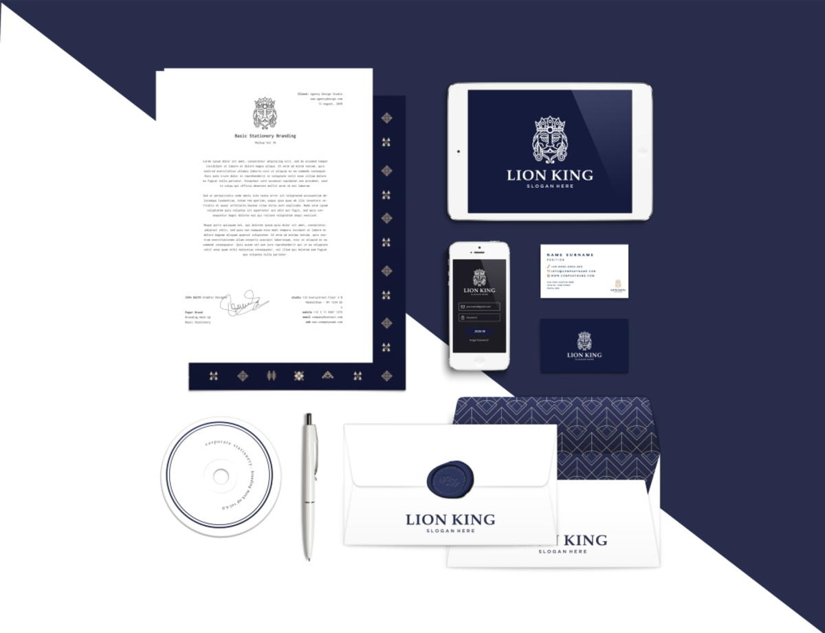  蓝色简约轻奢高档企业办公用品vi贴图样机psd素材