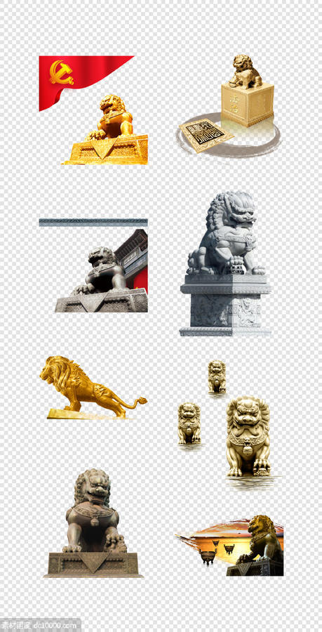 中国  传统  石狮子  水墨  石狮子   石墩  PNG免扣设计素材 - 源文件