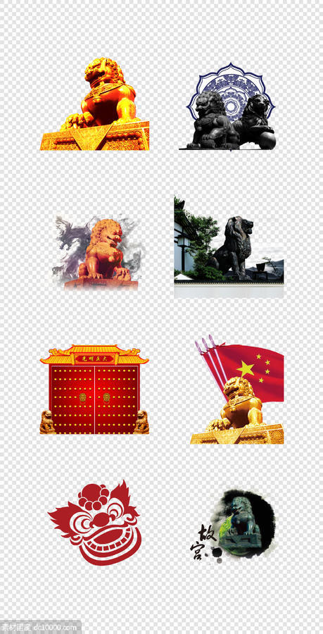 中国  传统  石狮子  水墨  石狮子   石墩  PNG免扣设计素材 - 源文件