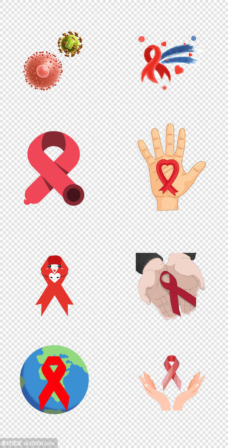 艾滋病红丝带     病毒  珍爱生命    预防艾滋      PNG免扣设计素材  - 源文件