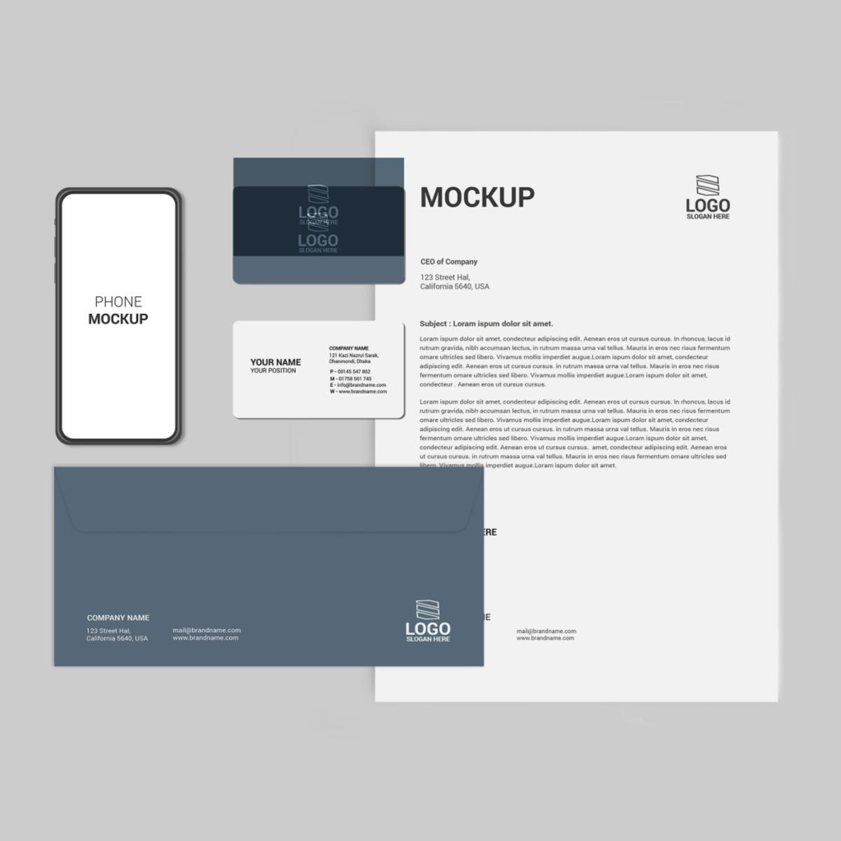  灰色企业办公用品vi贴图样机