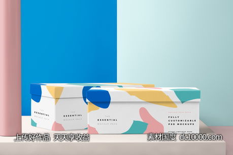 方形鞋盒包装贴图样机psd素材-源文件-素材国度dc10000.com