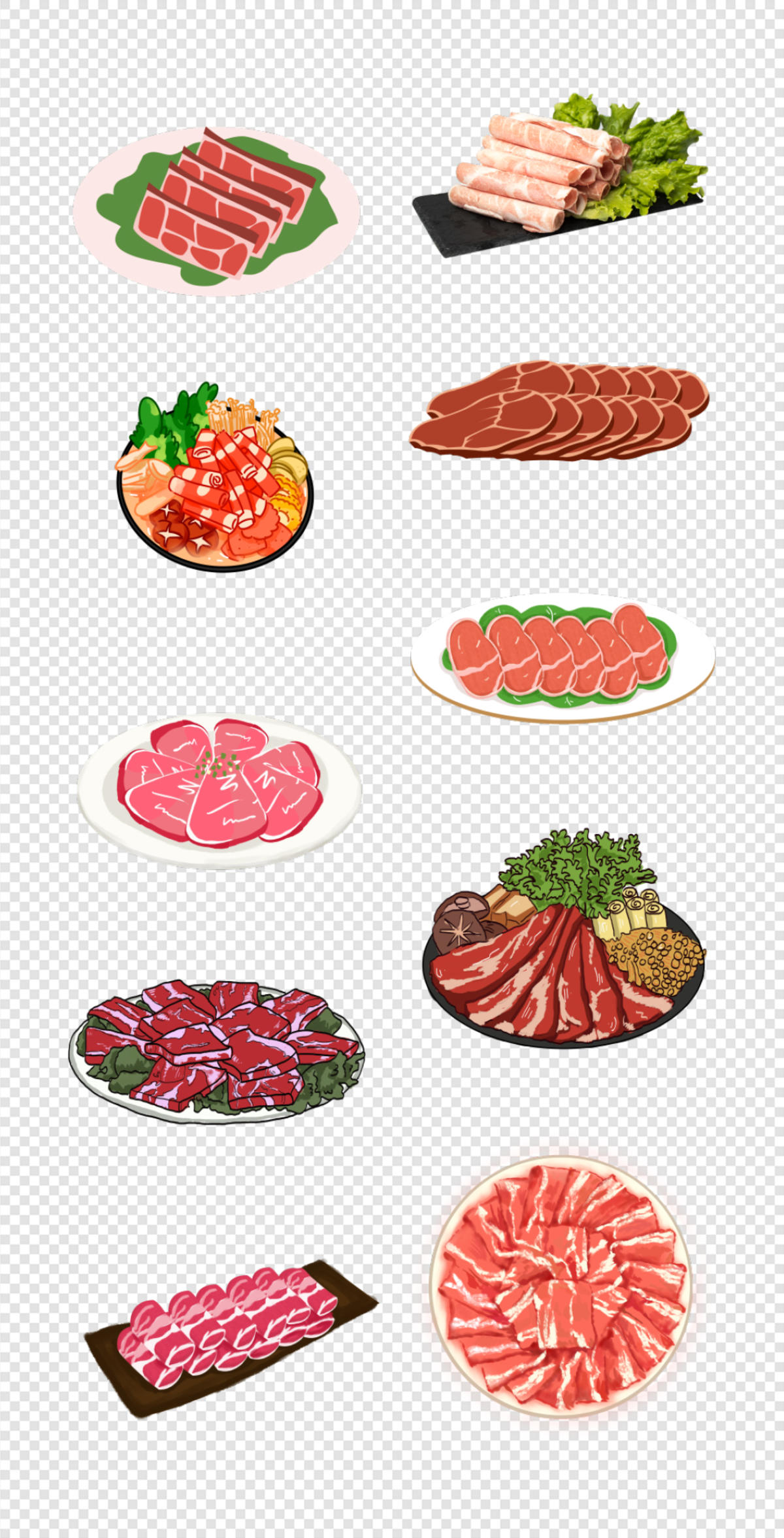 羊肉卷   肉类  主食   蔬菜  拼盘   插画   PNG免扣设计素材 