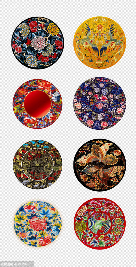 中式 传统   花纹   圆形边框    民族风  花鸟底纹  PNG免扣设计素材 - 源文件
