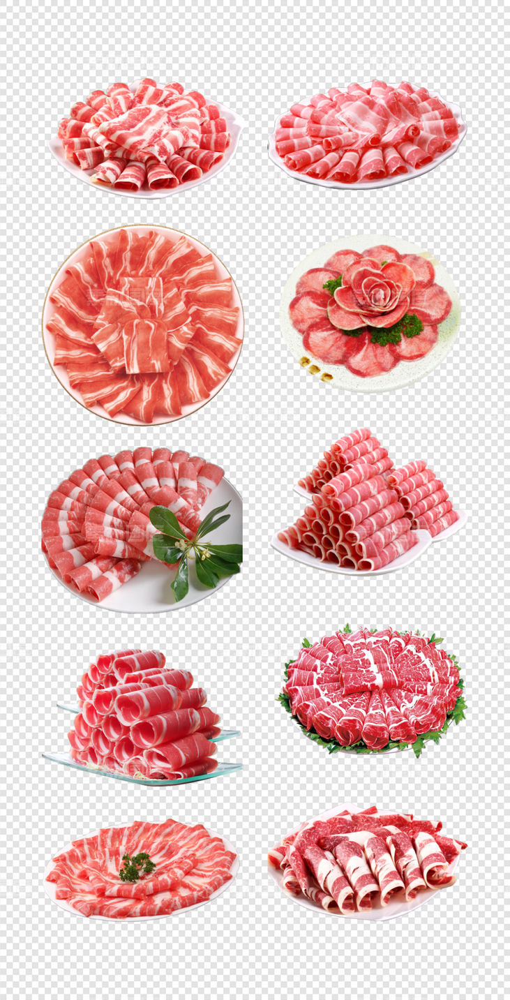 羊肉卷   肉类  主食   蔬菜    拼盘   插画   PNG免扣设计素材 