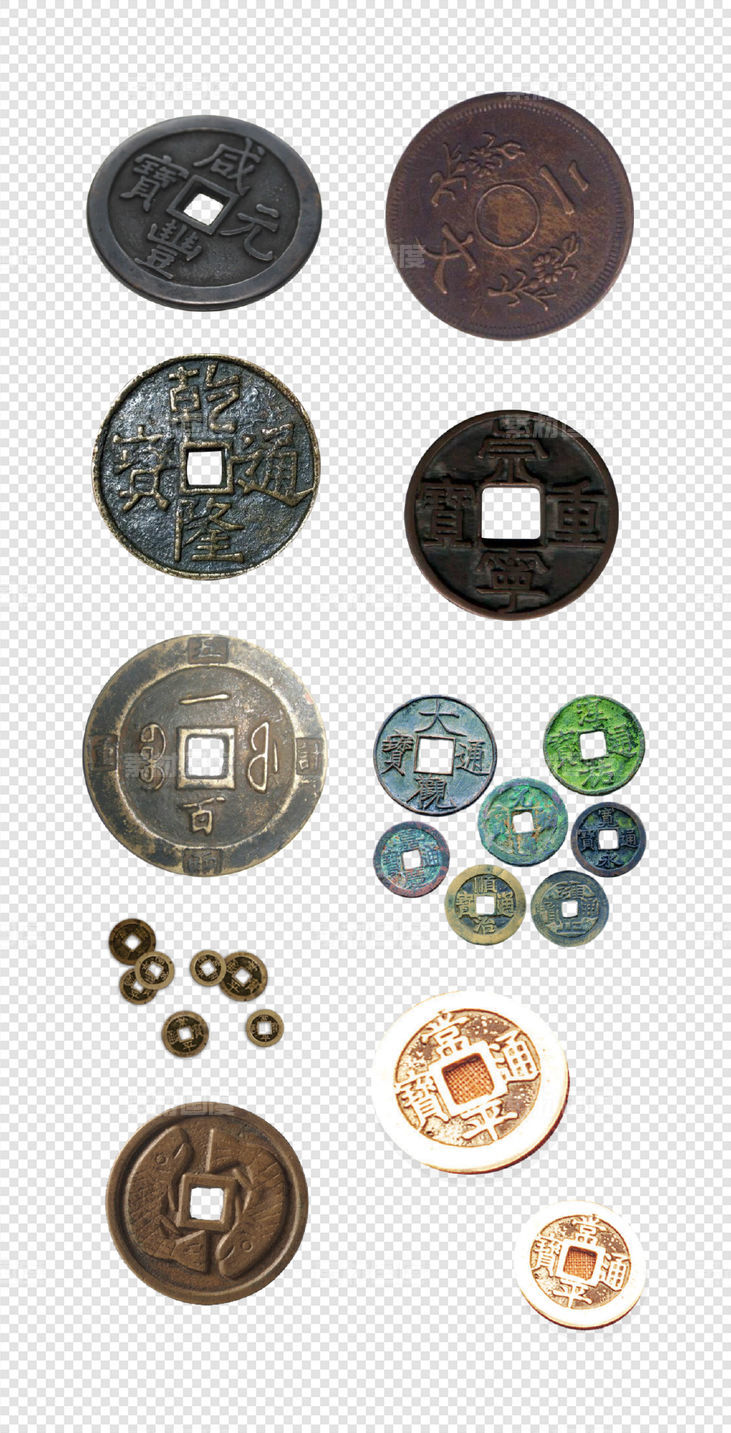  中国  古代  铜钱  钱币  货币  金融   PNG免扣设计素材