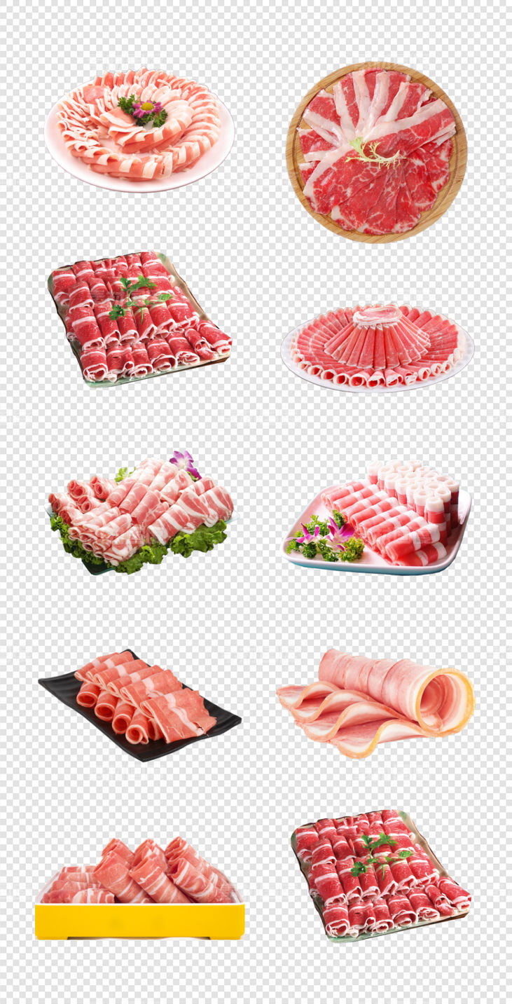 羊肉卷   肉类  主食   蔬菜  拼盘   插画   PNG免扣设计素材 