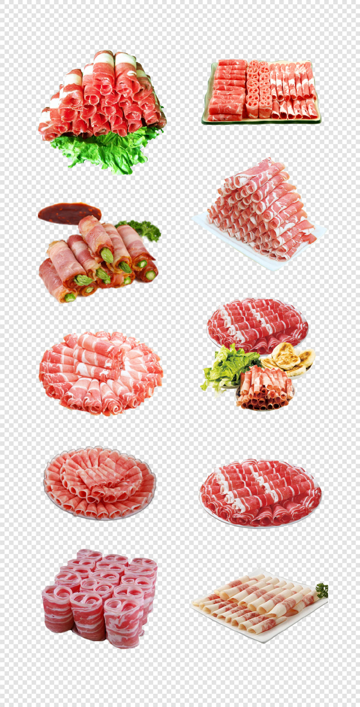 羊肉卷   肉类  主食   蔬菜  拼盘   插画   PNG免扣设计素材 