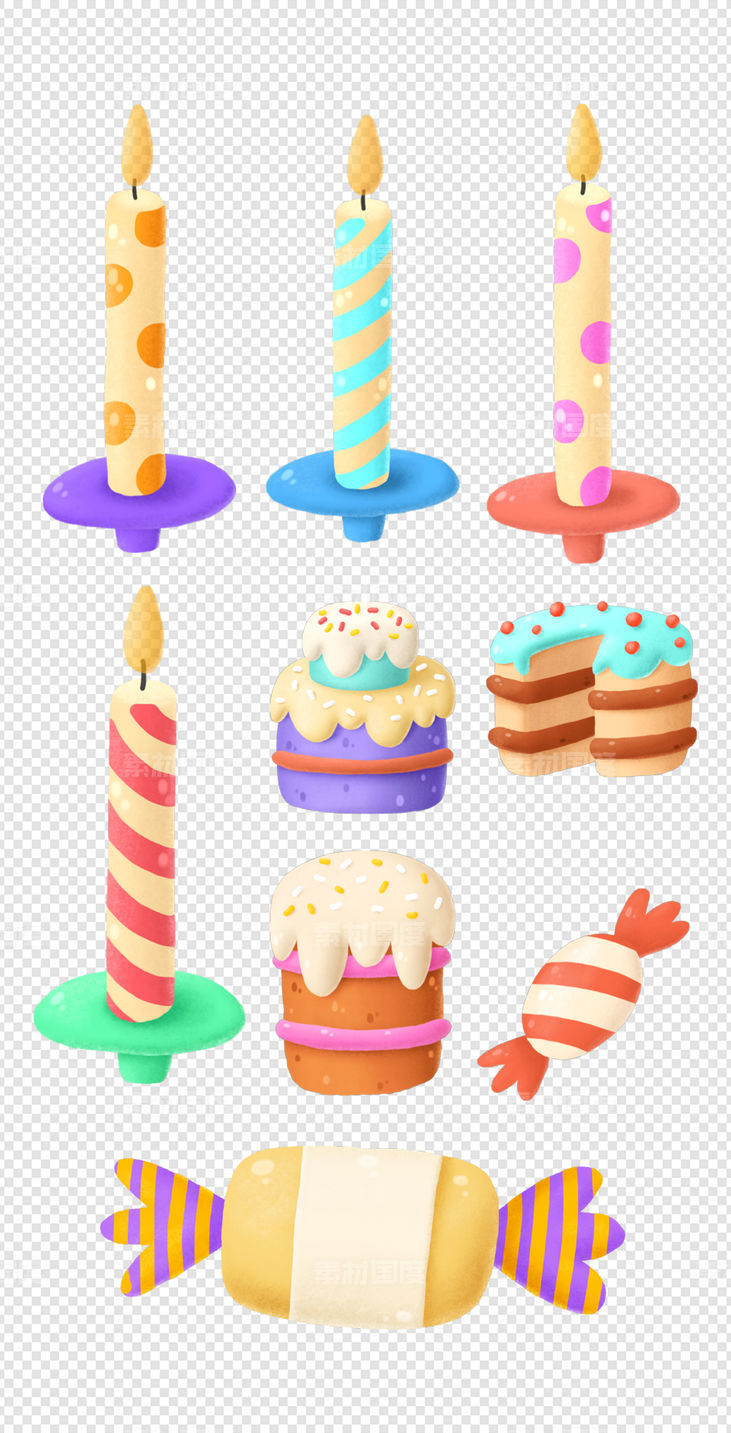 可爱卡通动物生日数字儿童蛋糕蜡烛礼物PNG免扣素材