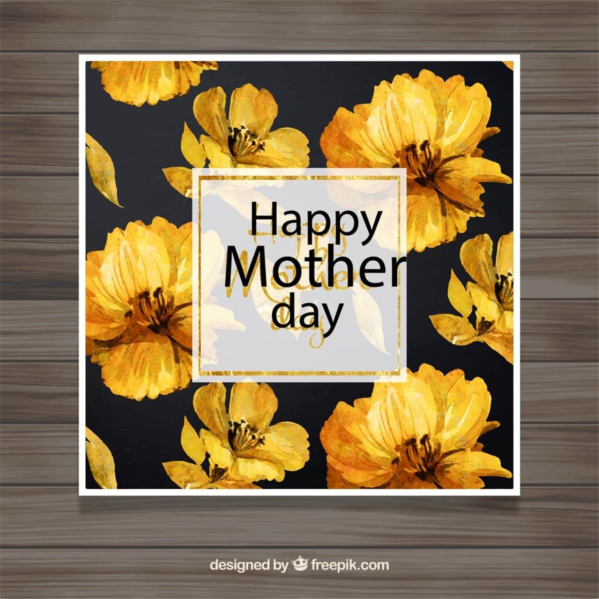 母亲节卡片与水彩黄色的花