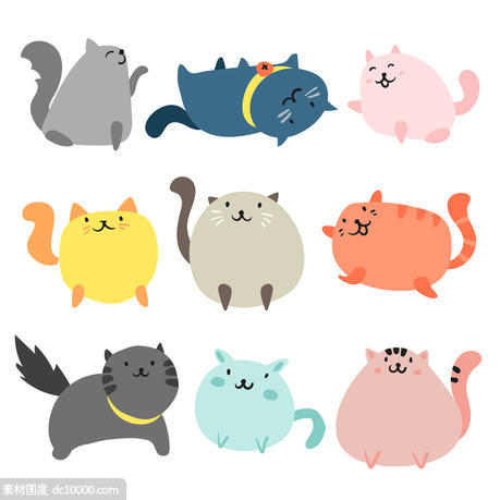 动物 卡通 彩色 猫 宠物 矢量图 - 源文件