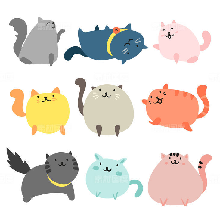 动物 卡通 彩色 猫 宠物 矢量图