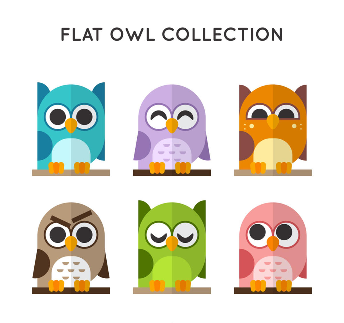 树干 树枝 扁平化 猫头鹰 动物 鸟 矢量图