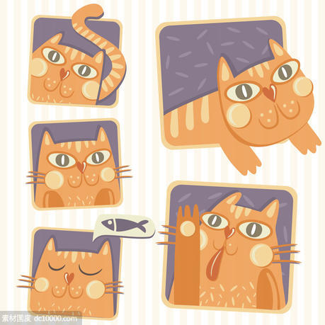鱼 宠物 彩绘 猫 动物 矢量图 - 源文件