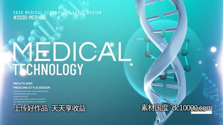 科技感基因组合蓝色背景海报-源文件-素材国度dc10000.com