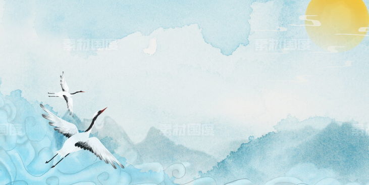中式水墨水彩山水画海报