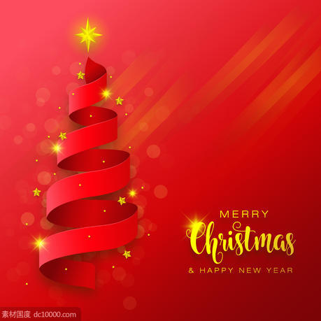 红色圣诞树圣诞快乐节日主题海报素材 - 源文件