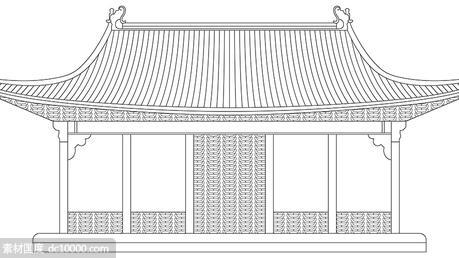 中式宫殿庙宇建筑线条矢量图 - 源文件