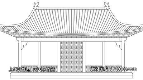 中式宫殿庙宇建筑线条矢量图 - 源文件