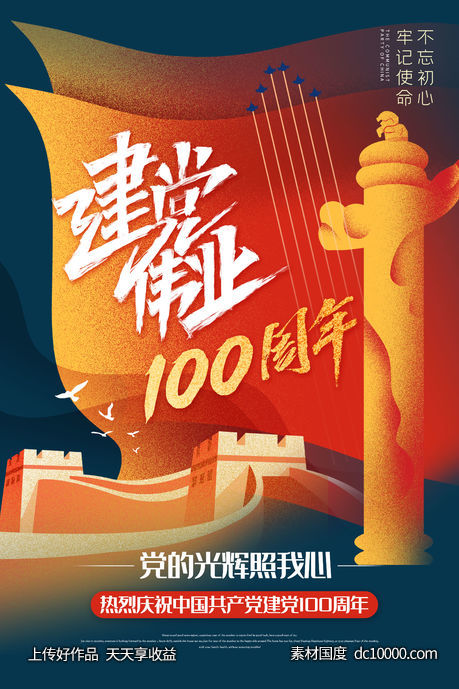 简约红色大气建党100周年党建海报-源文件-素材国度dc10000.com