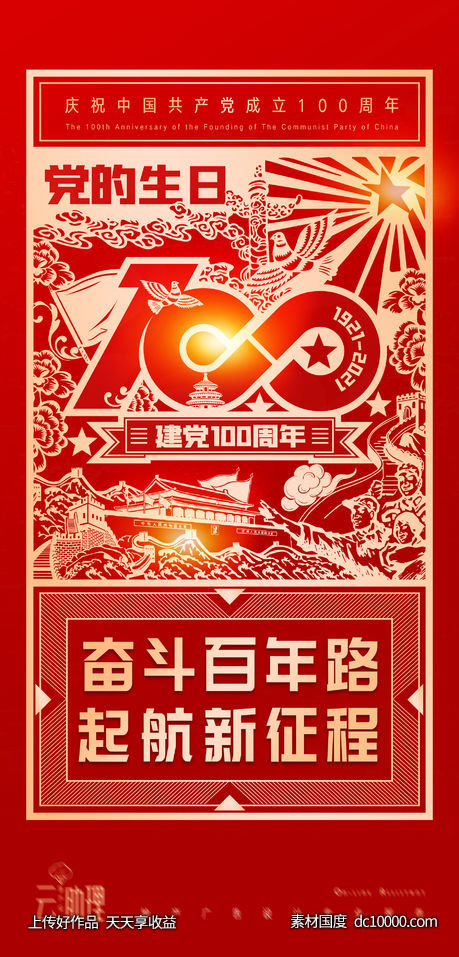 建党节庆祝100周年海报-源文件-素材国度dc10000.com