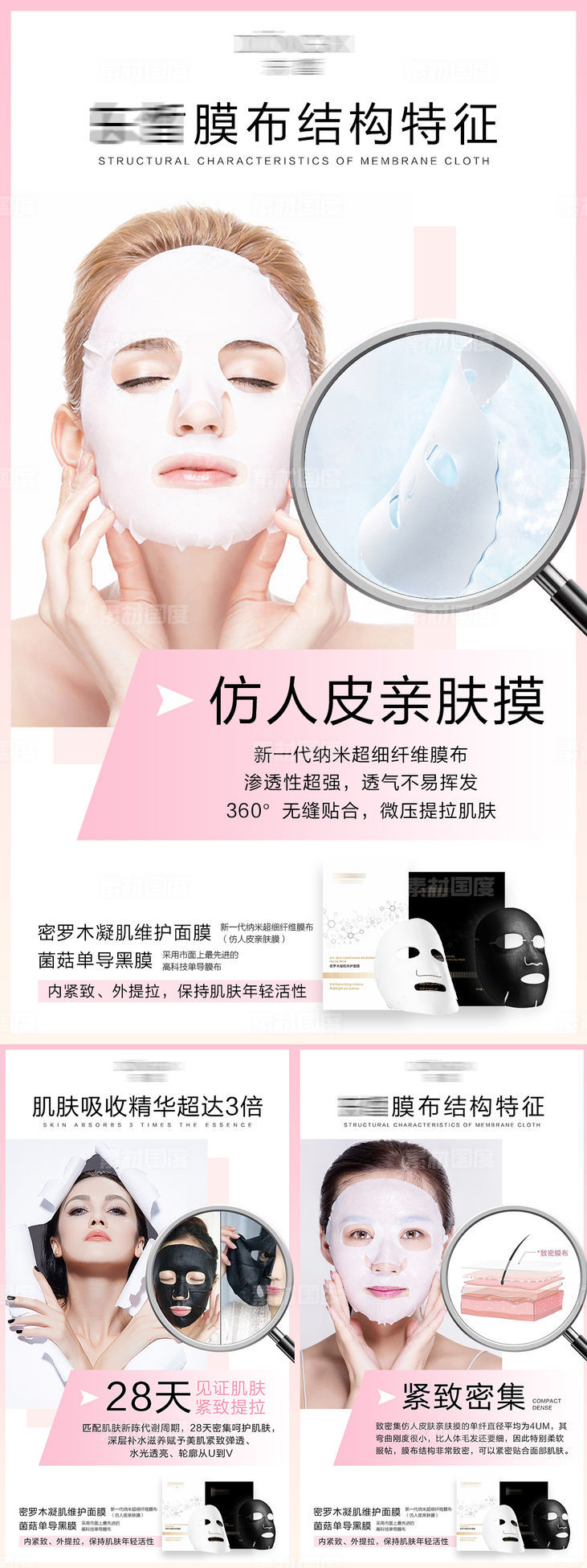 保湿护肤面膜功效系列海报