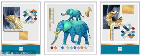 抽象珐琅彩大象几何图形装饰画 - 源文件