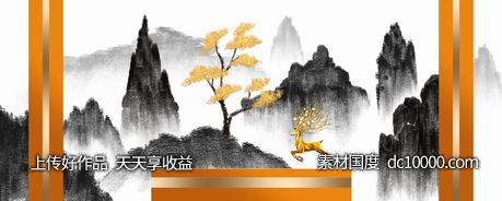 中式山水线条国画装饰画-源文件-素材国度dc10000.com