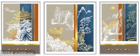 中式山水线条国画装饰画 - 源文件