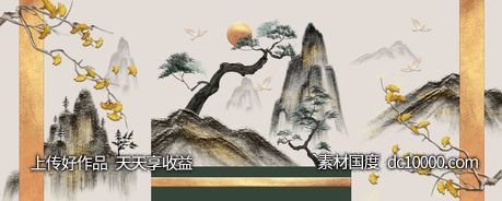 中式山水线条国画装饰画-源文件-素材国度dc10000.com