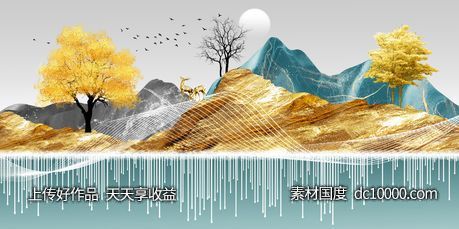 金色麋鹿发财鹿装饰画-源文件-素材国度dc10000.com