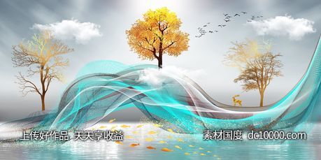 金色麋鹿发财鹿装饰画-源文件-素材国度dc10000.com