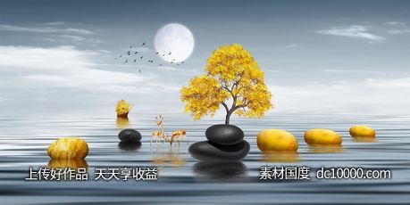 金色麋鹿发财鹿晶瓷画 - 源文件